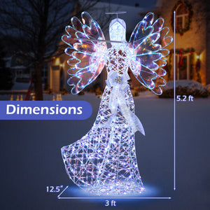 5.2 FT Lighted Angel Christmas Decoration 3D Glittering Halo Angel with Flute - Color: White