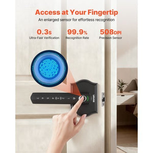 Fingerprint Door Lock Set, Electronic Biometric Knob Keyless Entry Door Lock with Handle, Auto Locking, One-Time Code, Anti-Peeking Password, Easy Installation, for Home, Apartment, Matte Black