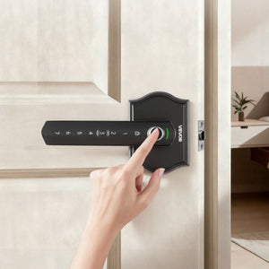 Fingerprint Door Lock Set, Electronic Biometric Knob Keyless Entry Door Lock with Handle, Auto Locking, One-Time Code, Anti-Peeking Password, Easy Installation, for Home, Apartment, Matte Black
