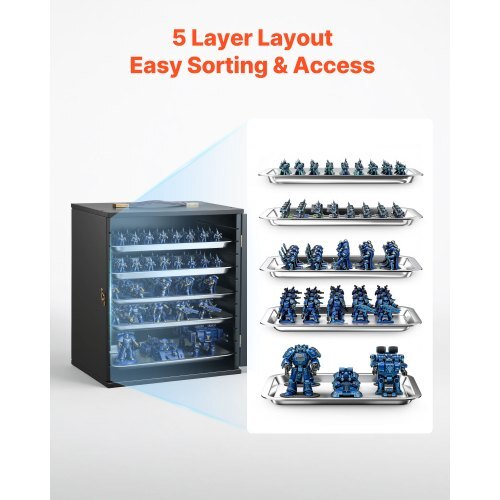 Miniatures Storage Case, Warhammer Carrying Case Fits for 2500-3500 Scale Models, Wooden Miniatures Display Holder with 5 Tray & 13 Slots, Miniature Case for Collectible (Minis Not Included)