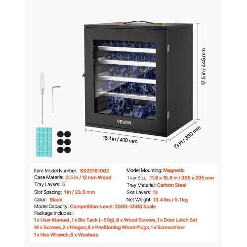 Miniatures Storage Case, Warhammer Carrying Case Fits for 2500-3500 Scale Models, Wooden Miniatures Display Holder with 5 Tray & 13 Slots, Miniature Case for Collectible (Minis Not Included)