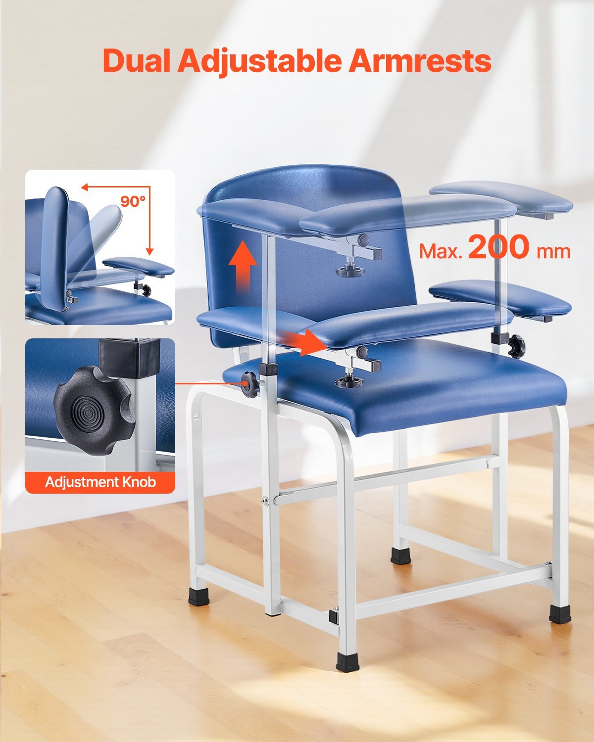 Phlebotomy Chair, Blood Draw Chair with Adjustable Armrests and Flip Arm, 400LBS Loading Blood Drawing Medical Chair with Soft Padded Seat, Easy-to-Clean PVC Leather for Hospitals, Labs, Clinics