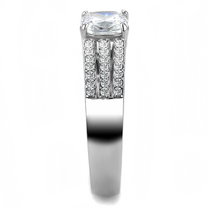 DA020 - High polished (no plating) Stainless Steel Ring with Cubic  in Clear