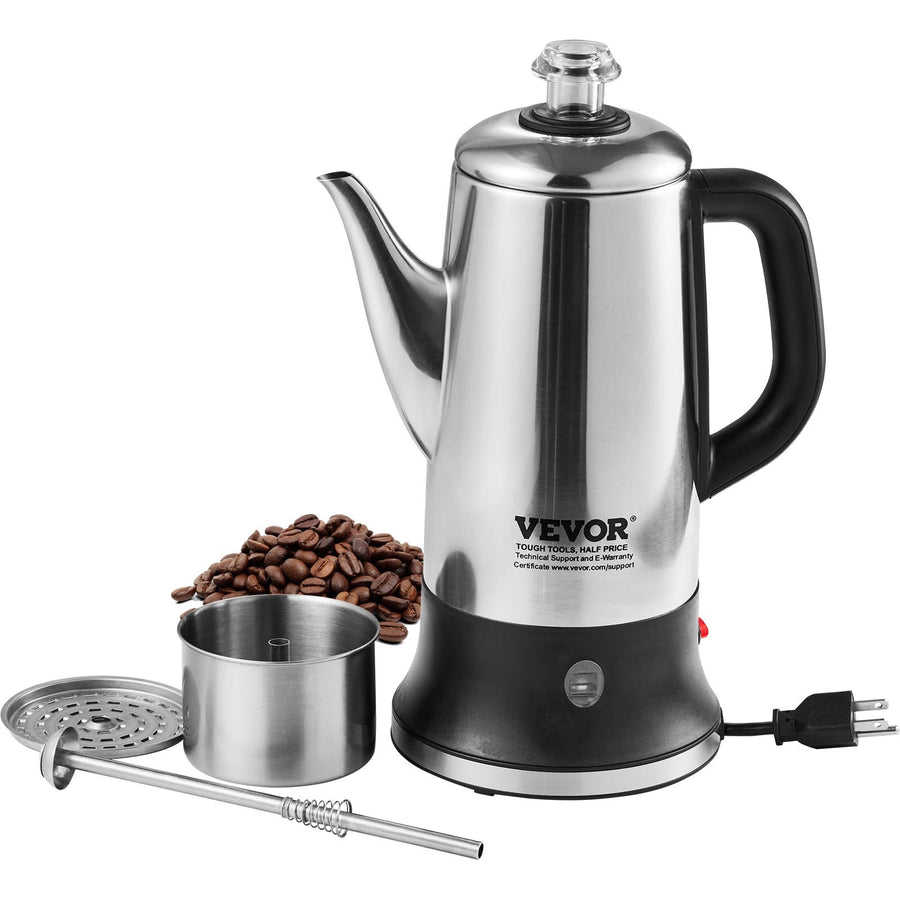 12-Cup Electric Percolator Coffee Pot, 304 Stainless Steel Coffee Percolator with Keep Warm Function & Heat-Resistant Handle
