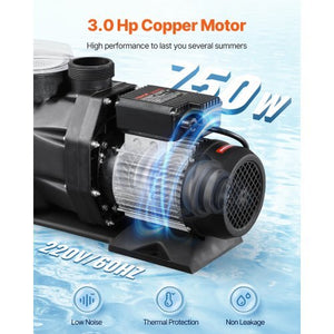 Above Ground Pool Pump, 3 HP, 149 GPM Max Flow Single Speed Swimming Pool Pump, 220V 3450 RPM 42 ft Max Head Lift with PP Shell Strainer Basket, 122?F Max Water Temp, for Hot Tubs Spas, No Plug