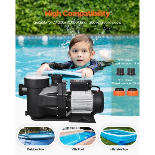 Above Ground Pool Pump, 3 HP, 149 GPM Max Flow Single Speed Swimming Pool Pump, 220V 3450 RPM 42 ft Max Head Lift with PP Shell Strainer Basket, 122?F Max Water Temp, for Hot Tubs Spas, No Plug