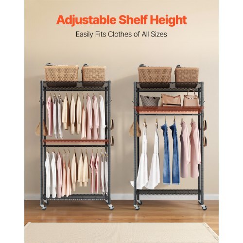Rolling Clothes Rack, Heavy Duty Clothing Garment Rack, 3 Adjustable Tiers Clothing Racks with Carbon Steel, 450 lbs Load Capacity Closet Wardrobe for Bedroom, Clothing Store, Hallway