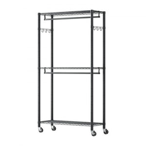 Rolling Clothes Rack, Heavy Duty Clothing Garment Rack, 3 Adjustable Tiers Clothing Racks with Carbon Steel, 450 lbs Load Capacity Closet Wardrobe for Bedroom, Clothing Store, Hallway