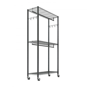 Rolling Clothes Rack, Heavy Duty Clothing Garment Rack, 3 Adjustable Tiers Clothing Racks with Carbon Steel, 450 lbs Load Capacity Closet Wardrobe for Bedroom, Clothing Store, Hallway