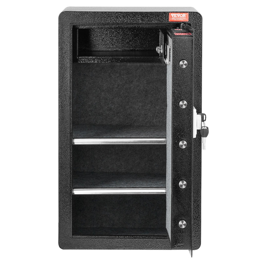 Single Door 4.0 cu.ft Safe Box with Key Lock & Password, Safe Lock Box with Fireproof Bag, Key Rack, LED Light, 2 Shelves, and 1 Cabinet for Money, Documents, Jewelry, and Valuables, Black