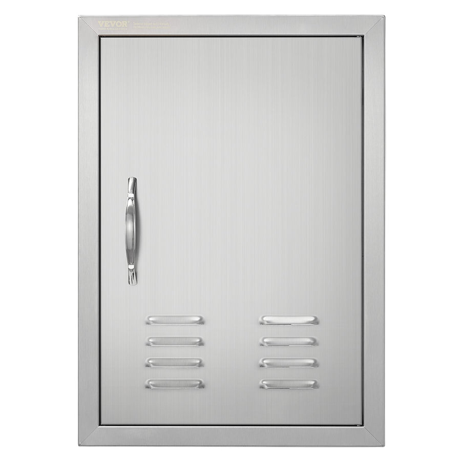 BBQ Access Door, 17W x 24H Inch Single Outdoor Kitchen Door, Stainless Steel Flush Mount Door, Wall Vertical Door with Handle, Vents and Hook, for BBQ Island, Grilling Station, Outside Cabinet