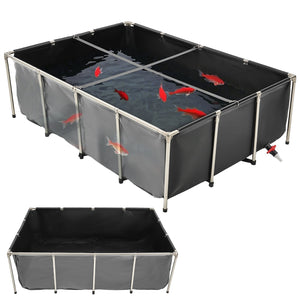 Canvas Fish Pond, 470 Gal Above Ground Fish Pond, PVC Koi Tank with Clear Viewing Panel, Rectangular Goldfish Tank with Stainless Steel Frame & Drain Valve, for Breeding Koi, Irrigation(Black)