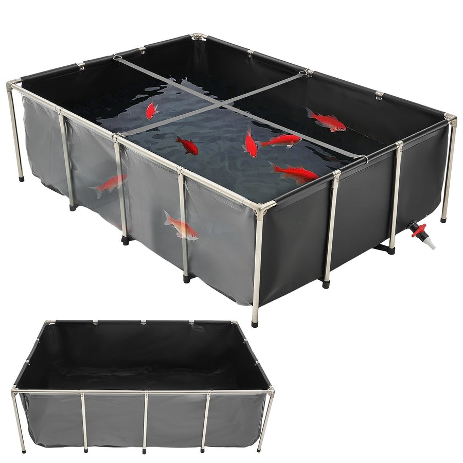 Canvas Fish Pond, 470 Gal Above Ground Fish Pond, PVC Koi Tank with Clear Viewing Panel, Rectangular Goldfish Tank with Stainless Steel Frame & Drain Valve, for Breeding Koi, Irrigation(Black)
