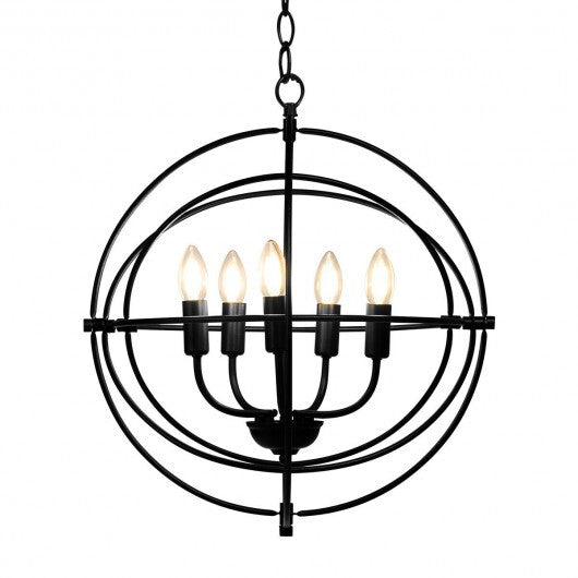 20 Inch 5 Lights Metal Chandelier with Pivoting Interlocking Rings