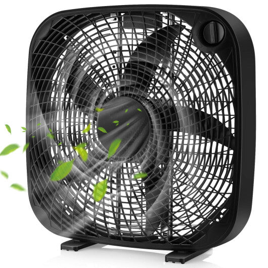 20 Inch Box Portable Floor Fan with 3 Speed Settings and Knob Control-Black