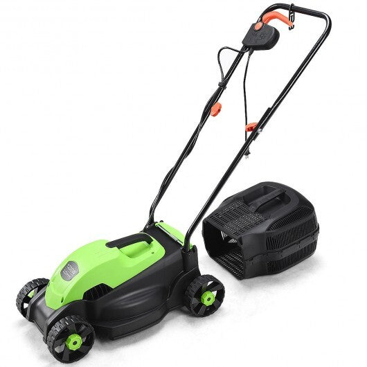 14 Inch Electric Push Lawn Corded Mower with Grass Bag-Green