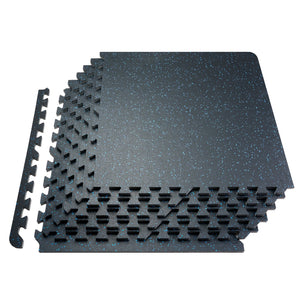 0.56 Inch Thick Gym Floor Mats, 25 Tiles Rubber Top with EVA Foam, 25" x 25" Gym Flooring Workout Mats with 100sq.ft Coverage, Interlocking Puzzle Gym Mats for Gym, Home, Garage, Black & Blue