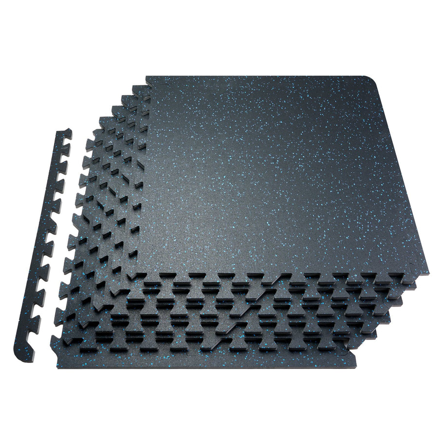 0.56 Inch Thick Gym Floor Mats, 25 Tiles Rubber Top with EVA Foam, 25" x 25" Gym Flooring Workout Mats with 100sq.ft Coverage, Interlocking Puzzle Gym Mats for Gym, Home, Garage, Black & Blue