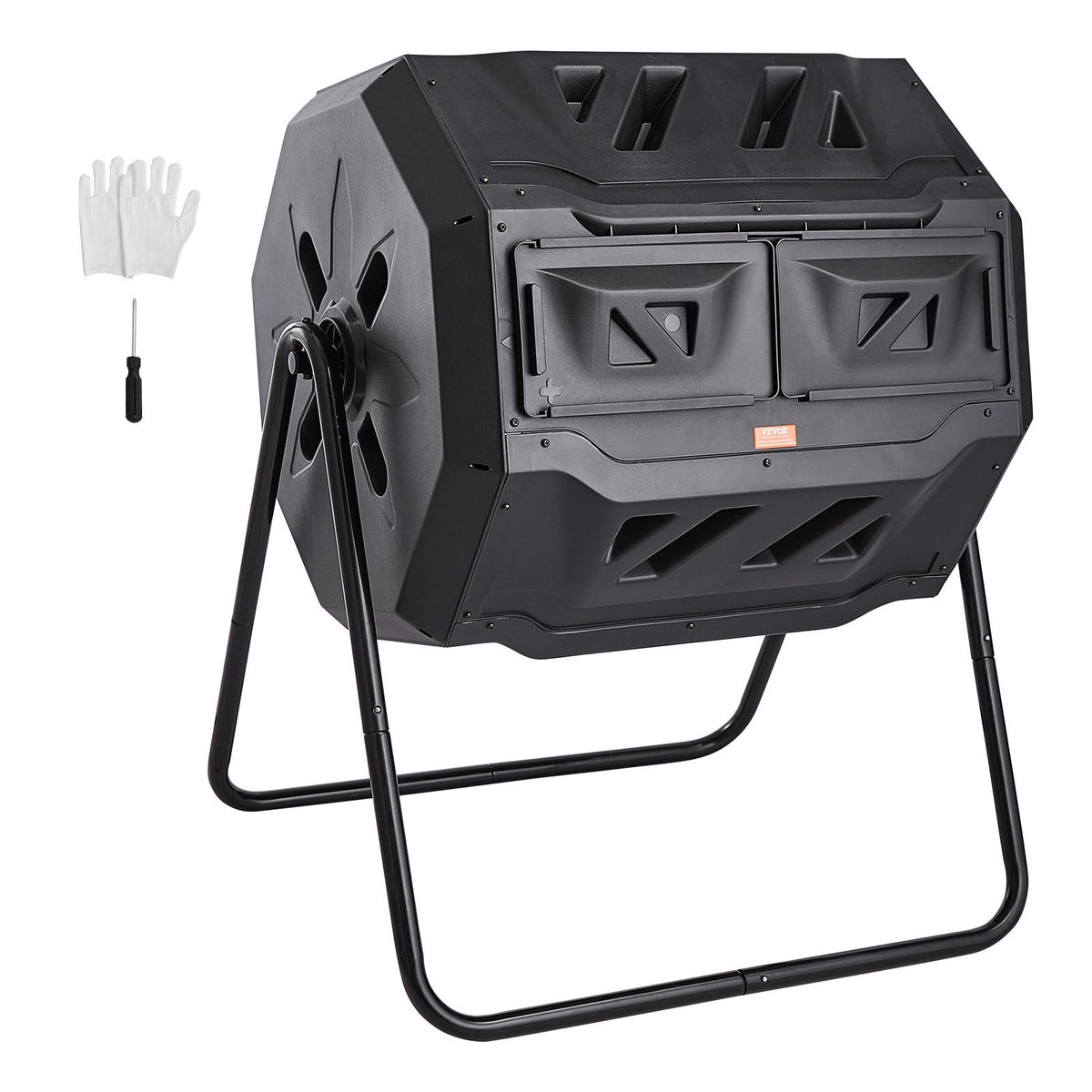Compost Bin, 43-Gal Dual Chamber Composting Tumbler, Large Tumbling Rotating Composter with 2 Sliding Doors and Steel Frame, BPA Free Composter Bin Tumbler for Garden, Kitchen, Yard, Outdoor