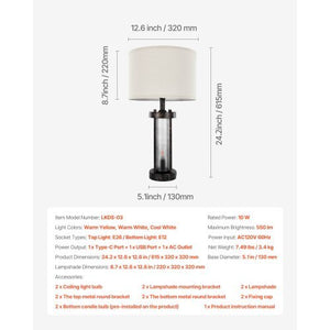 Table Lamps Set of 2, Dimmable Farmhouse Bedside Nightstand Lamps, Vintage Lamp with LED Bulb and Linen Shades, Bedside Lamp with USB C+A Ports & AC Outlet, for Living Room, Bedroom & Office
