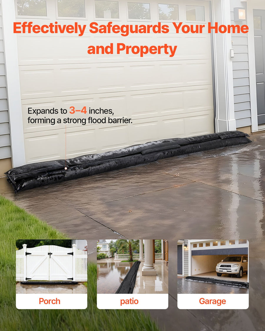 Flood Barrier, 8 Pack, 10 x 0.7 ft Flood Bags Activated by Water, Water Absorbent Barrier, Sandless Sandbags Blockage, Flooding Prevention Bags for Home, Doorway, Basement, Garage