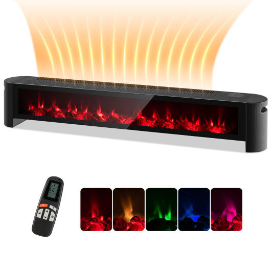 1400W Electric Baseboard Heater with Realistic Multicolor Flame-Black