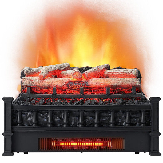 20 Inch Electric Fireplace Heater with Realistic Birchwood Ember Bed-Black