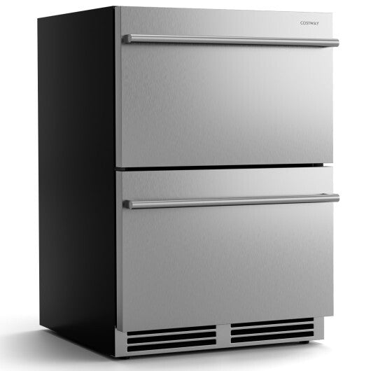 24 Inch Under Counter Dual Drawer Fridge with 37?F-64?F Temperature Range-Silver