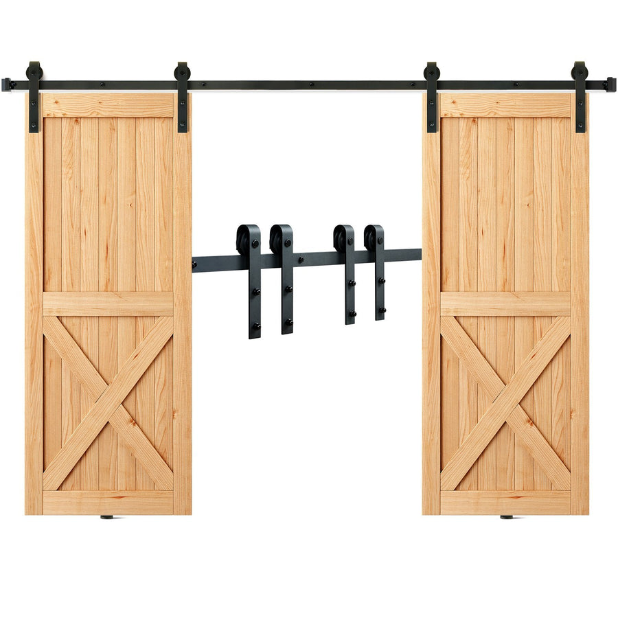 8FT Sliding Barn Door Hardware Kit, 330LBS Heavy Duty Barn Door Track Kit for Double Doors, Fit 3.7-4.3FT Total Wide and 1.3"-1.8" Thick 2 Door Panel, with Smooth & Silent Pulley (J Shape)
