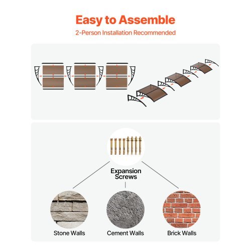 Awnings for Door Entrance, 38 x 117 in, Exterior Front Door Window Awnings with Drainage & ABS Bracket, Rain Snow Sun Protection, Overhang Polycarbonate Door Canopy for Porch Patio, Brown