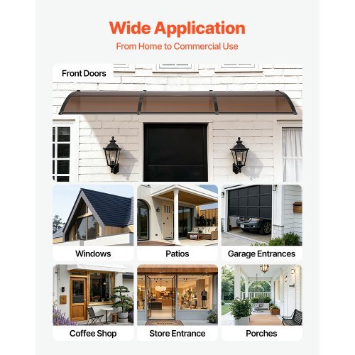 Awnings for Door Entrance, 38 x 117 in, Exterior Front Door Window Awnings with Drainage & ABS Bracket, Rain Snow Sun Protection, Overhang Polycarbonate Door Canopy for Porch Patio, Brown