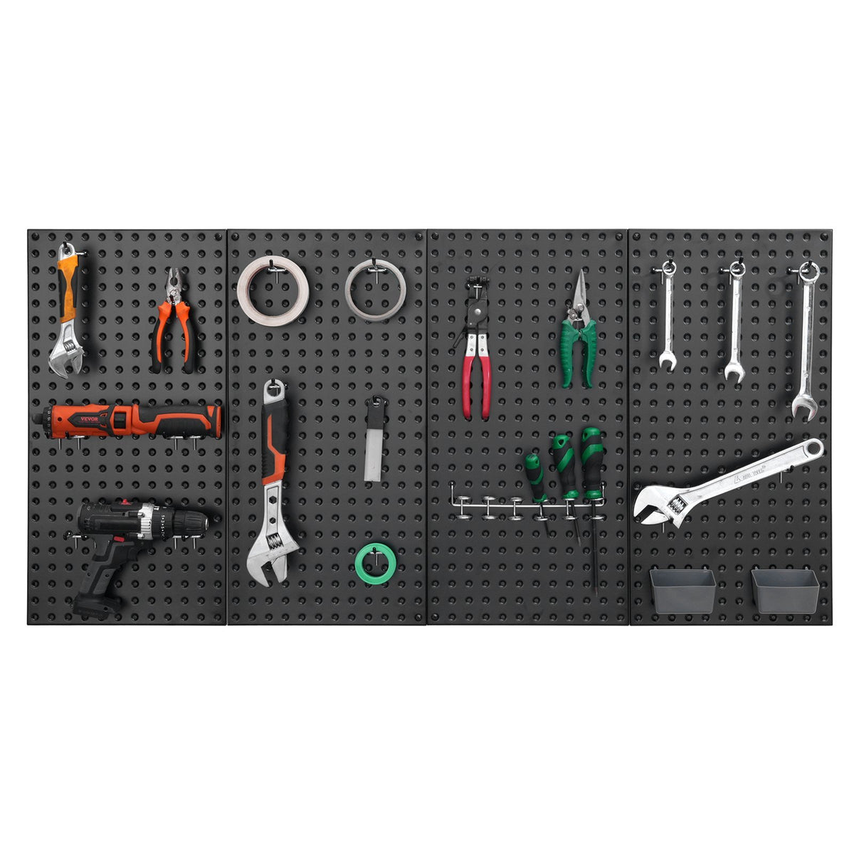 Metal Pegboard Panels, 24" x 12" Pegboard, 4 Panels, Heavy Duty Steel Peg Board Wall Organizer, for Living Room Garage Tool Storage Workbench Office Organization Craft Room Kitchen Home, Black
