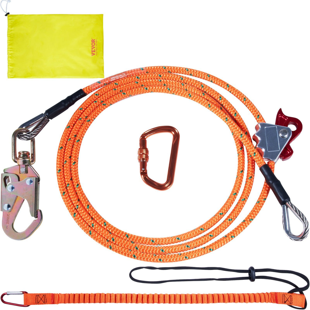 Steel Core flipline, 1/2" x 12' Arborist Flipline, Flip Line for Tree Climbing with Alloy Steel Snap Hook, Aluminum Alloy Carabiner and Extra Tool Lanyard, for Arborist, Tree Climbers
