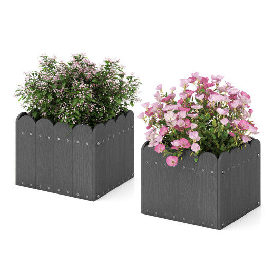 2 Pack Square Planter Box with Drainage Gaps for for Front Porch Garden Balcony-Gray