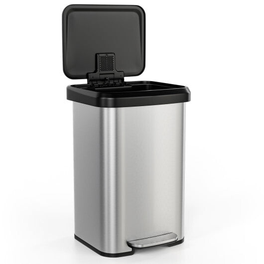 13.2 Gallon Step Trash Can with Soft Close Lid and Deodorizer Compartment-Silver