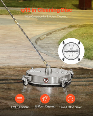 16.5" Pressure Washer Surface Cleaner, Stainless Steel Pressure Washer Attachments with 4 Wheels, 4000 Max PSI, 1/4 Quick Connector, 2 Spray Nozzles, 2 Extended Wands for Concrete, Patio, Deck