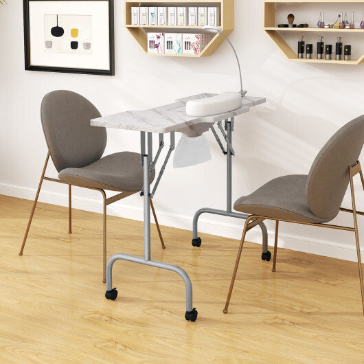 Folding Manicure Nail Table with Electric Dust Collector-White - Color: White