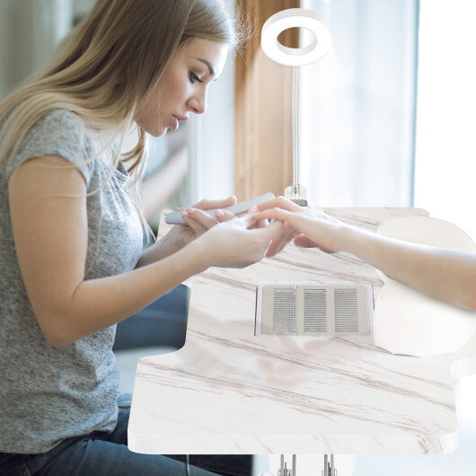 Folding Manicure Nail Table with Electric Dust Collector-White - Color: White