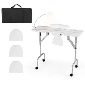 Folding Manicure Nail Table with Electric Dust Collector-White - Color: White