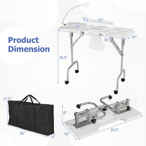 Folding Manicure Nail Table with Electric Dust Collector-White - Color: White
