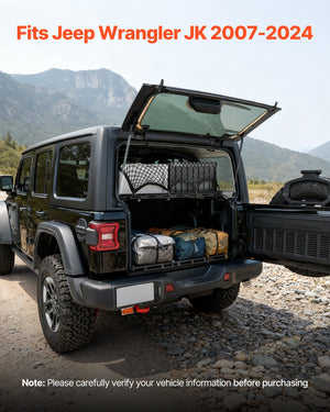 Rear Trunk Cargo Rack, for 2007-2024 Jeep Wrangler JK 4-Door Hardtops, 300 lbs Capacity, Carbon Steel Basket Tray Interior Storage Luggage Carrier with Net, Shelf Stand Organizer for Camping Trip Gear, Black