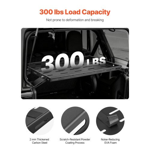 Rear Trunk Cargo Rack, for 2007-2024 Jeep Wrangler JK 4-Door Hardtops, 300 lbs Capacity, Carbon Steel Basket Tray Interior Storage Luggage Carrier with Net, Shelf Stand Organizer for Camping Trip Gear, Black