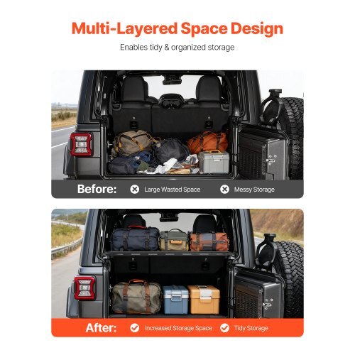 Rear Trunk Cargo Rack, for 2007-2024 Jeep Wrangler JK 4-Door Hardtops, 300 lbs Capacity, Carbon Steel Basket Tray Interior Storage Luggage Carrier with Net, Shelf Stand Organizer for Camping Trip Gear, Black