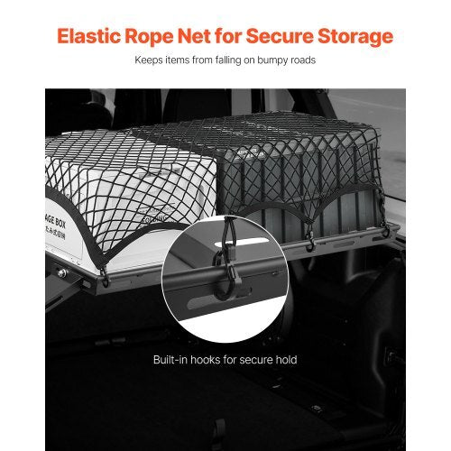 Rear Trunk Cargo Rack, for 2007-2024 Jeep Wrangler JK 4-Door Hardtops, 300 lbs Capacity, Carbon Steel Basket Tray Interior Storage Luggage Carrier with Net, Shelf Stand Organizer for Camping Trip Gear, Black