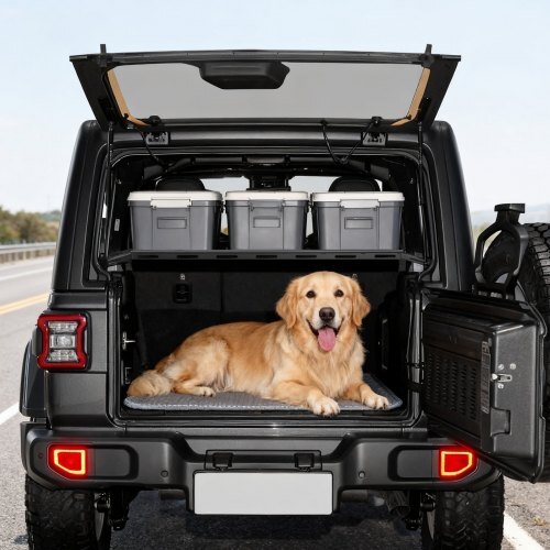 Rear Trunk Cargo Rack, for 2007-2024 Jeep Wrangler JK 4-Door Hardtops, 300 lbs Capacity, Carbon Steel Basket Tray Interior Storage Luggage Carrier with Net, Shelf Stand Organizer for Camping Trip Gear, Black