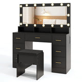 Makeup Vanity Desk with Mirror 3-Color LED Lights and Charging Station-Black