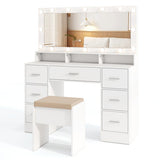 Makeup Vanity Desk with Mirror 3-Color LED Lights and Charging Station-Black