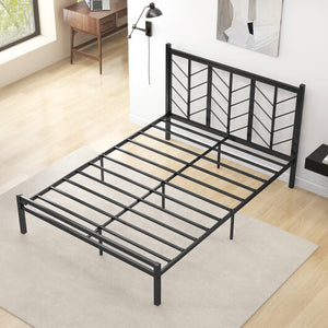Queen Size Platform Bed with Headboard and Metal Frame-Queen Size - Color: Black - Size: Queen Size