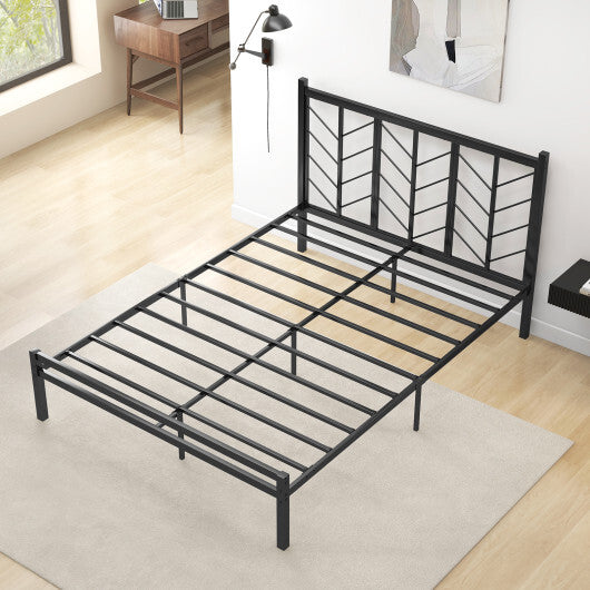 Queen Size Platform Bed with Headboard and Metal Frame-Queen Size - Color: Black - Size: Queen Size