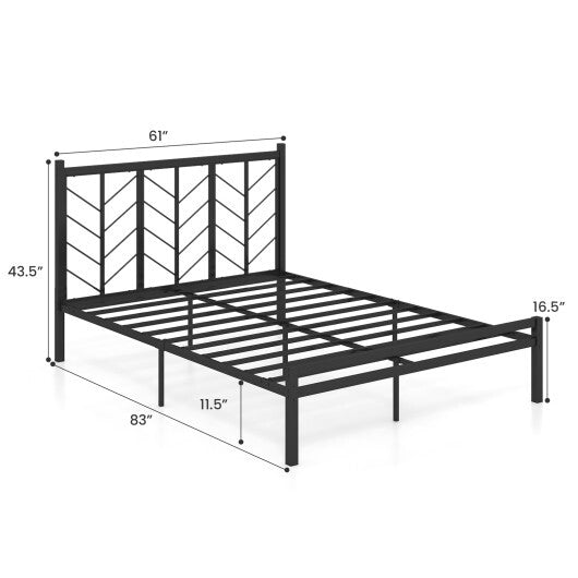 Queen Size Platform Bed with Headboard and Metal Frame-Queen Size - Color: Black - Size: Queen Size